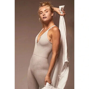 New Free People FP Movement Happiness Runs Henley One Piece Gray M/L